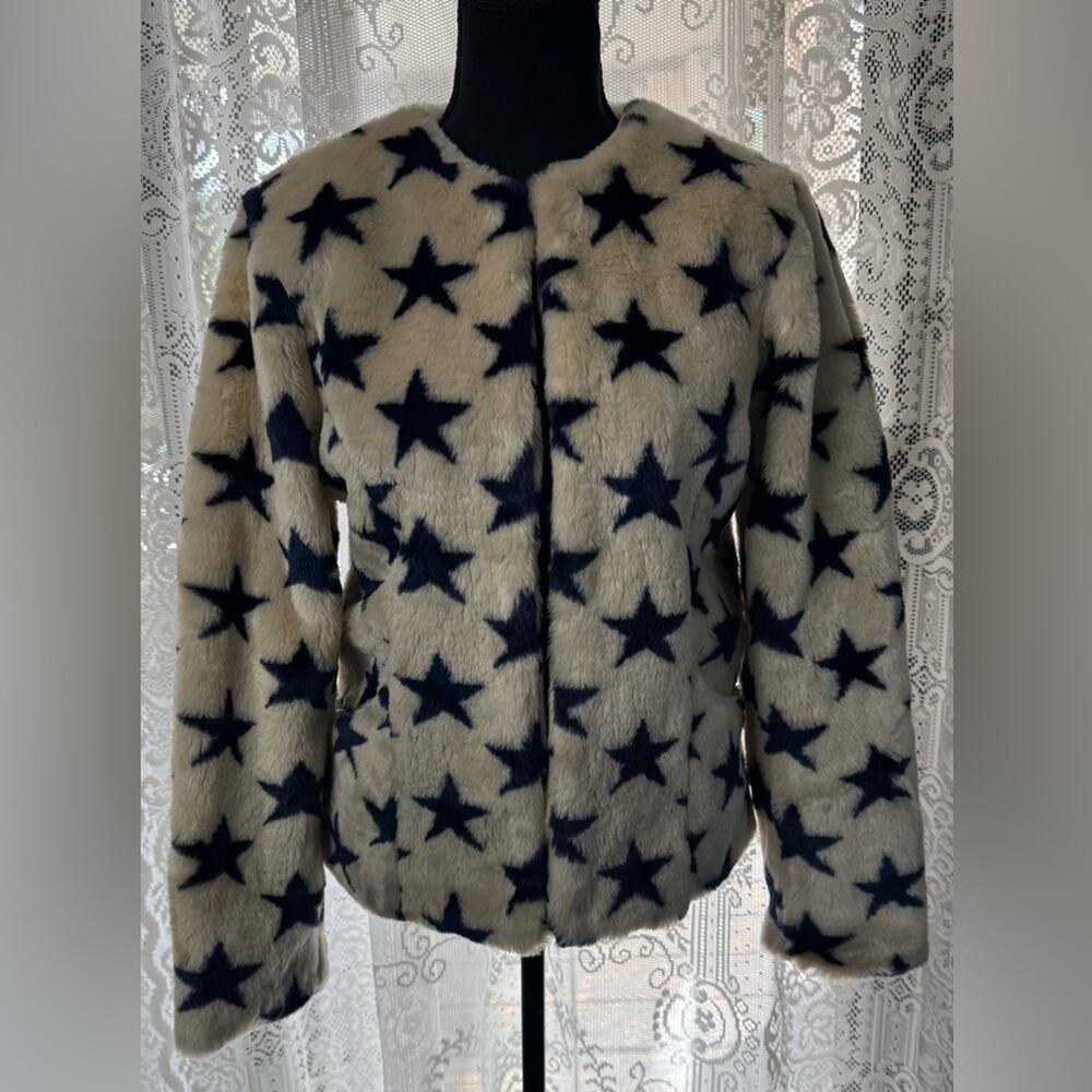 Chaser Womens Sz S Sherpa White Blue Star Jacket Plush Cozy Soft Coat - Picture 8 of 8